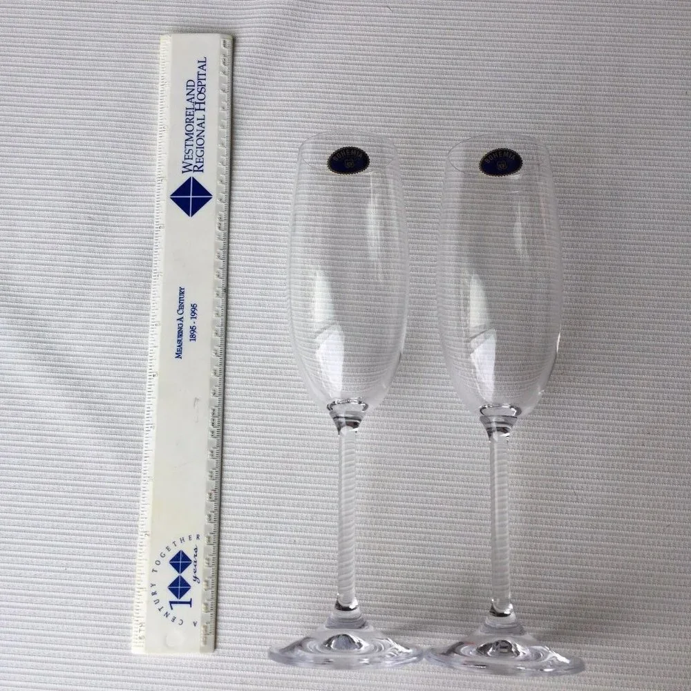 2 Bohemia Crystal Champagne Glass Flutes 6 oz Czech Republic 9